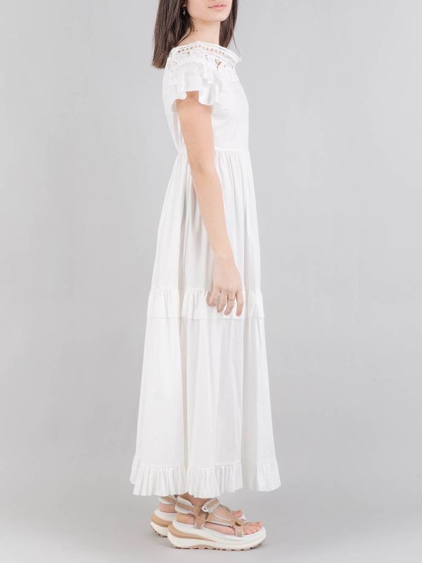 LONG DRESS WITH EMBROIDERY AND RUFFLES