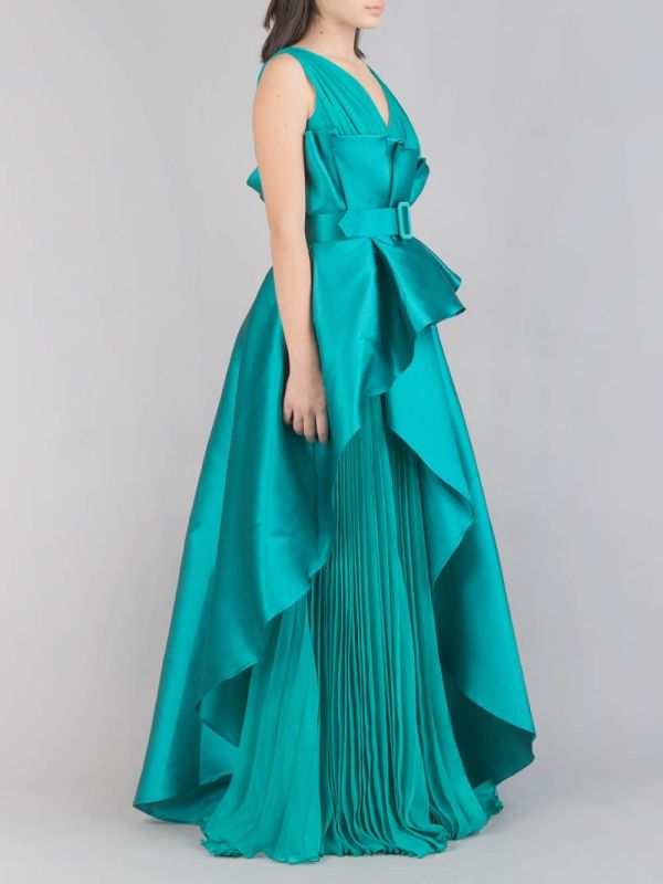LONG DRESS IN MIKADO AND CHIFFON