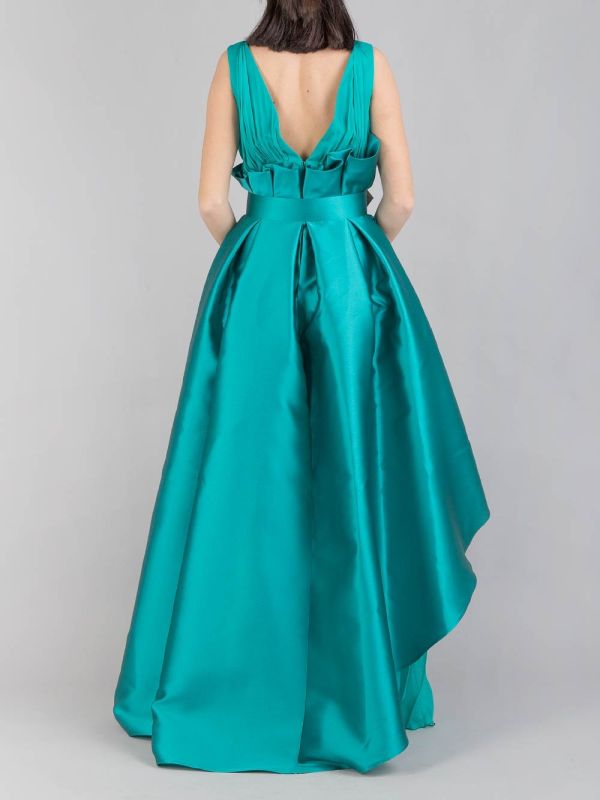 LONG DRESS IN MIKADO AND CHIFFON