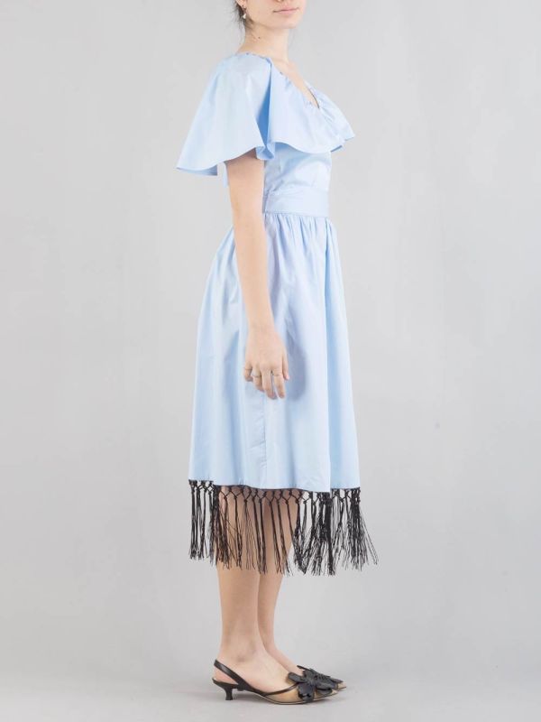 CROSSED COTTON MIDI DRESS WITH FRINGES