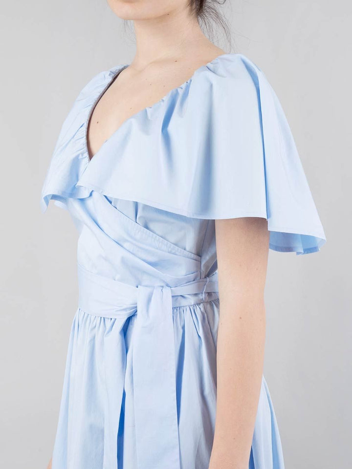 CROSSED COTTON MIDI DRESS WITH FRINGES