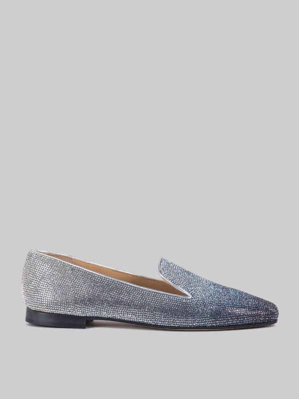 LEATHER BALLERINAS COVERED WITH GRADED RHINESTONE