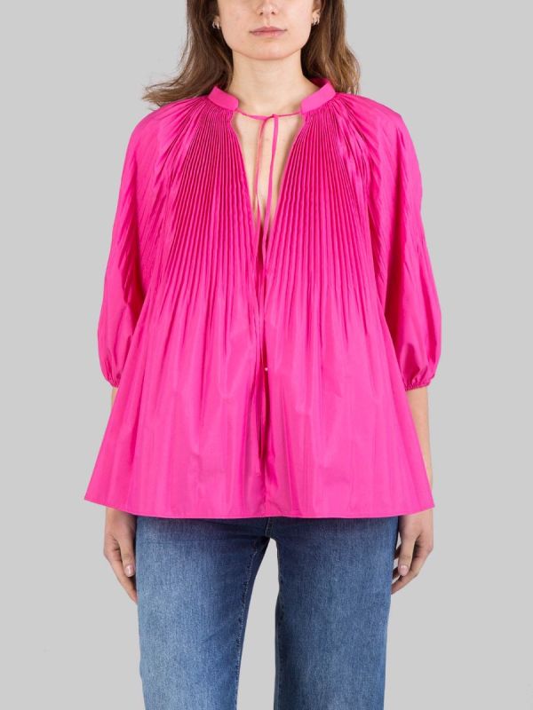BLUSA ROSA SCURO IN POPELINE DI COTONE PLISSÉ