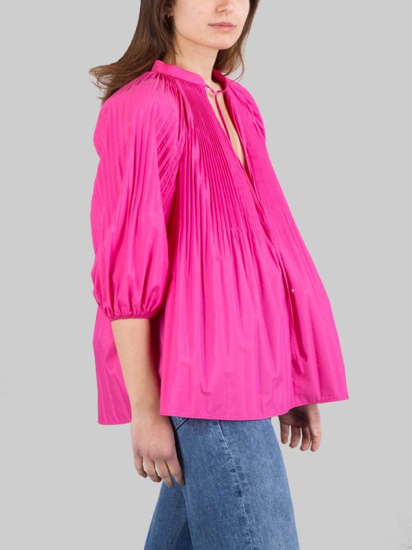 BLUSA ROSA SCURO IN POPELINE DI COTONE PLISSÉ