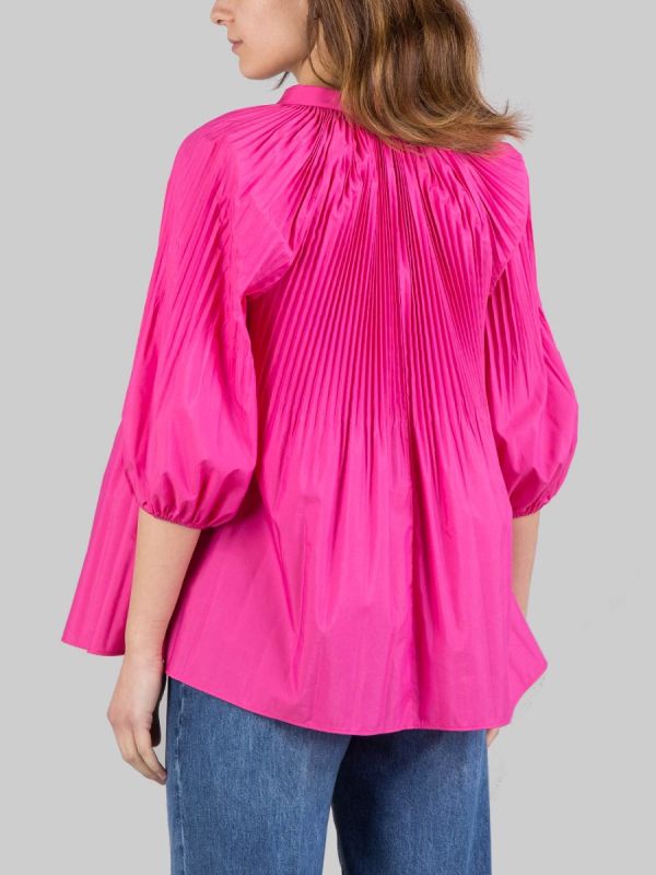 BLUSA ROSA SCURO IN POPELINE DI COTONE PLISSÉ