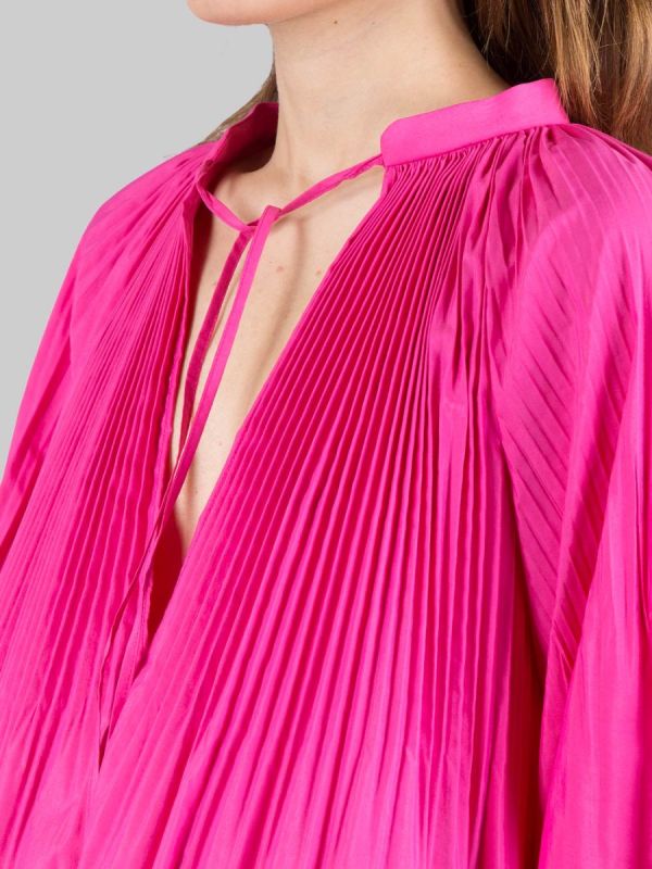 BLUSA ROSA SCURO IN POPELINE DI COTONE PLISSÉ