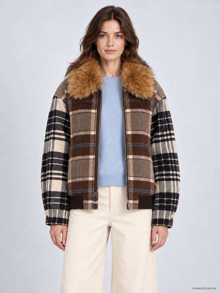 Bomber in lana vergine con colletto rimovibile