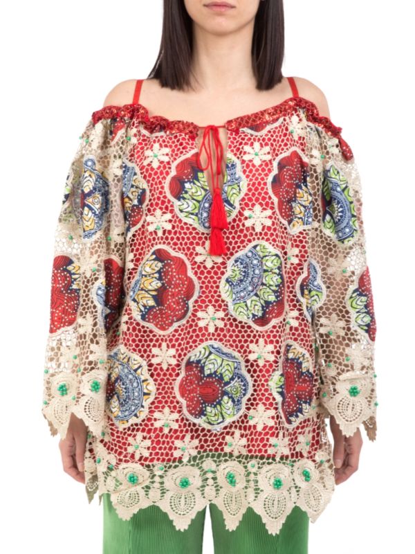 BLUSA OVER FIT CON RICAMI E DECORI A FANTASIA