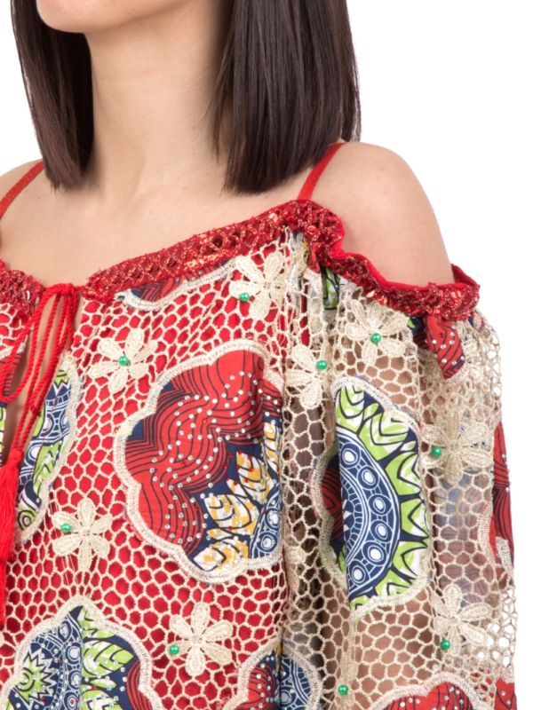 BLUSA OVER FIT CON RICAMI E DECORI A FANTASIA