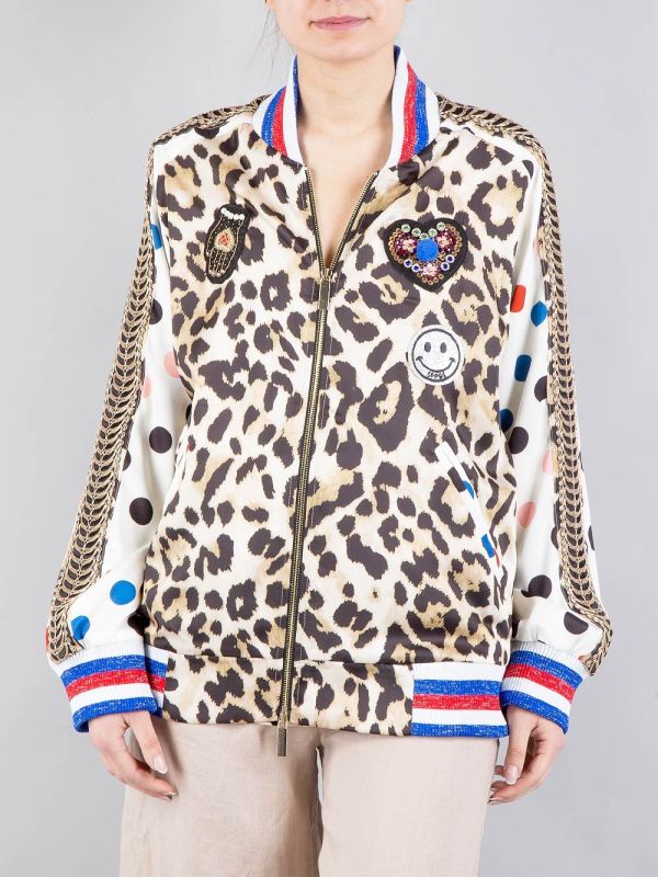 BOMBER OVERSIZE ANIMALIER CON PATCH E PASSAMANERIE