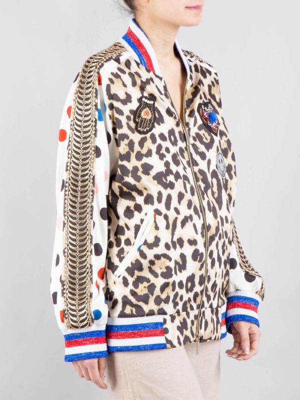 BOMBER OVERSIZE ANIMALIER CON PATCH E PASSAMANERIE
