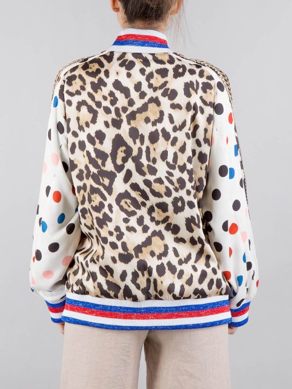 BOMBER OVERSIZE ANIMALIER CON PATCH E PASSAMANERIE