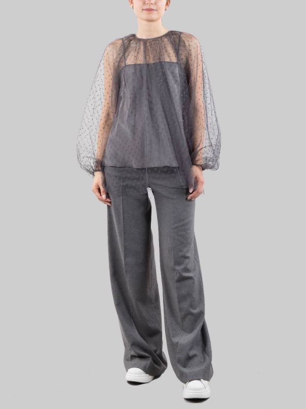 CAMICIA BLUSA REALIZZA IN TULLE POINT D'ESPRIT GRIGIO SMOKE