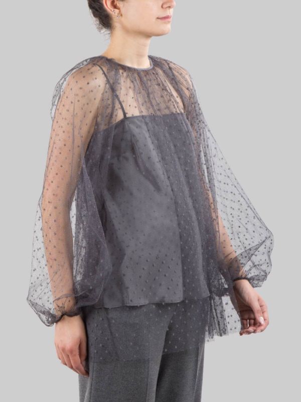 CAMICIA BLUSA REALIZZA IN TULLE POINT D'ESPRIT GRIGIO SMOKE