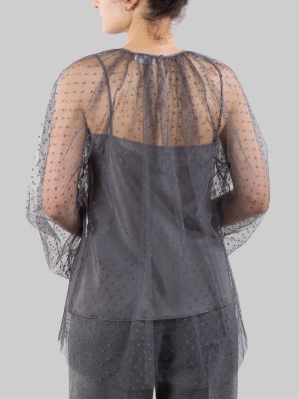 CAMICIA BLUSA REALIZZA IN TULLE POINT D'ESPRIT GRIGIO SMOKE