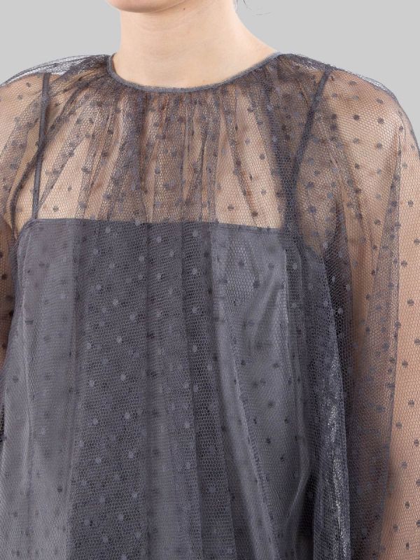 CAMICIA BLUSA REALIZZA IN TULLE POINT D'ESPRIT GRIGIO SMOKE