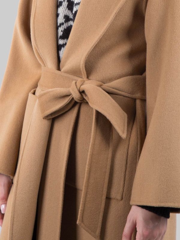 CAPPOTTO A VESTAGLIA EKELON CAMMELLO IN PANNO DI LANA CON CINTURA IN VITA