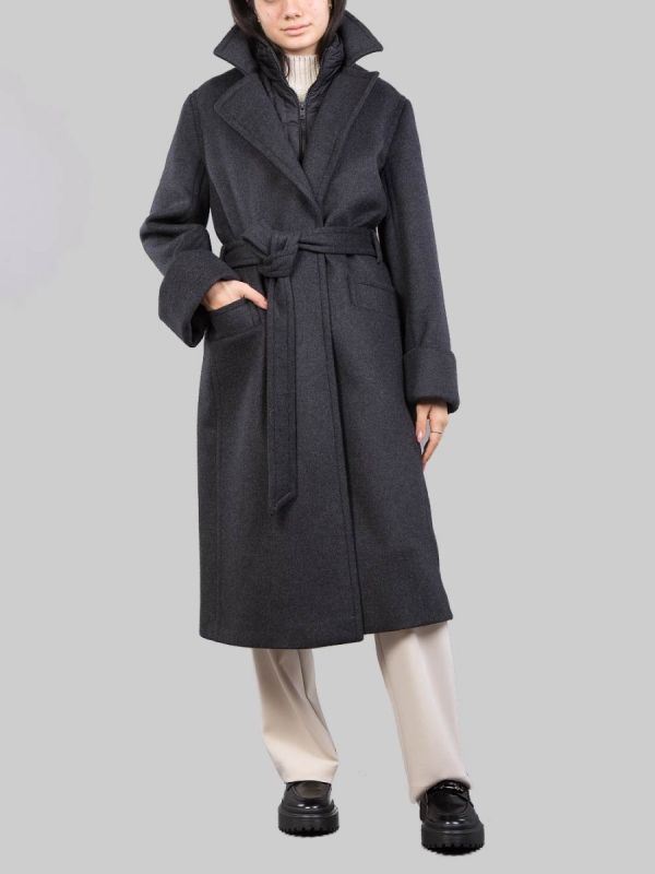 CAPPOTTO A VESTAGLIA GRIGIO ANTRACITE CON GILET IMBOTTITO