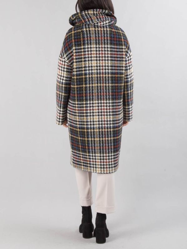 MULTICOLOURED DOUBLE BREASTED OVERCOAT WITH HOOD