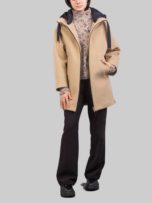 CAPPOTTO IN LANA CAMMELLO CON IMBOTTITURA E CAPPUCCIO