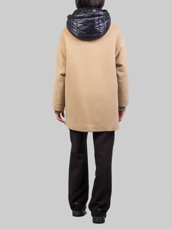 CAPPOTTO IN LANA CAMMELLO CON IMBOTTITURA E CAPPUCCIO