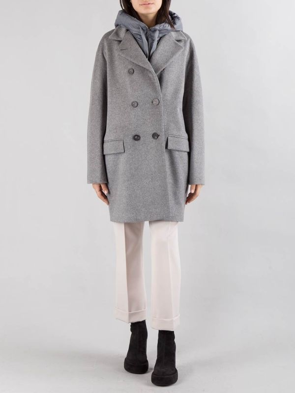 CAPPOTTO OVERSIZE IN PANNO GRIGIO CON IMBOTTITURA PARZIALE E CAPPUCCIO