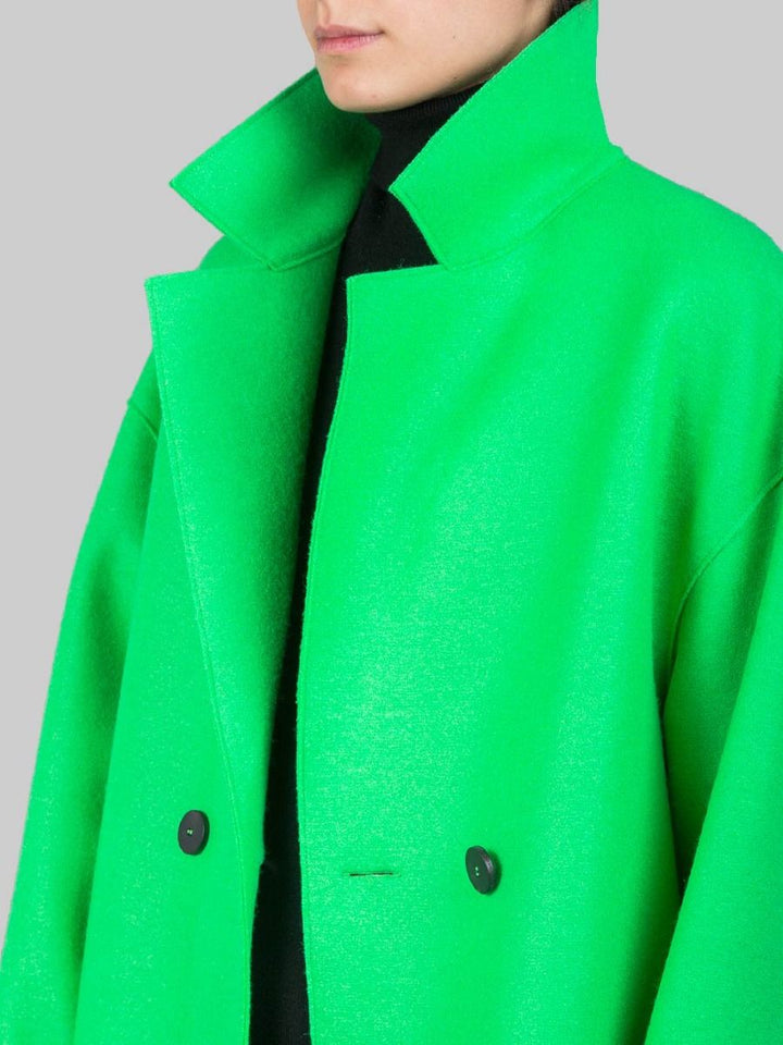 CAPPOTTO OVERSIZE VERDE ACCESO DOPPIOPETTO IN LANA VERGINE PRESSATA