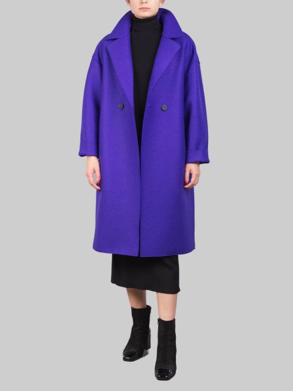 CAPPOTTO OVERSIZE VIOLA DOPPIOPETTO IN LANA VERGINE PRESSATA
