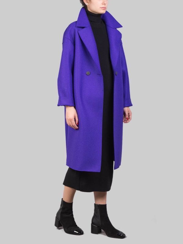 CAPPOTTO OVERSIZE VIOLA DOPPIOPETTO IN LANA VERGINE PRESSATA