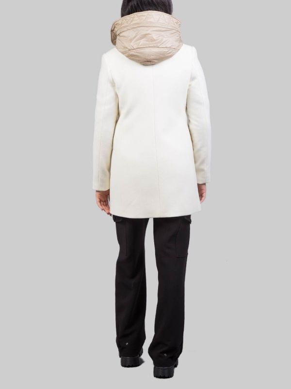 CAPPOTTO TOGGLE IN LANA E TESSUTO TECNICO BIANCO PANNA CON CAPPUCCIO