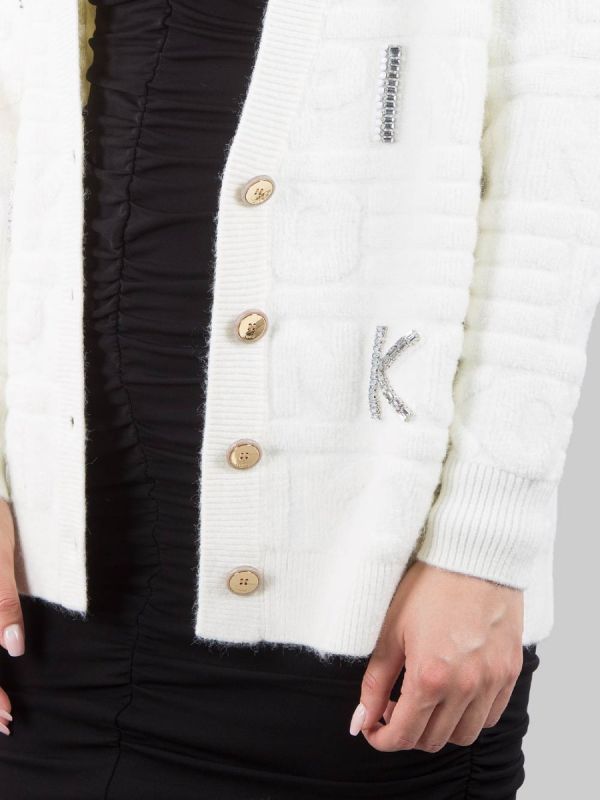 DEER CARDIGAN IN SOFT SPONGE EFFECT FABRIC WITH APPLIED STONES AND RHINESTONES