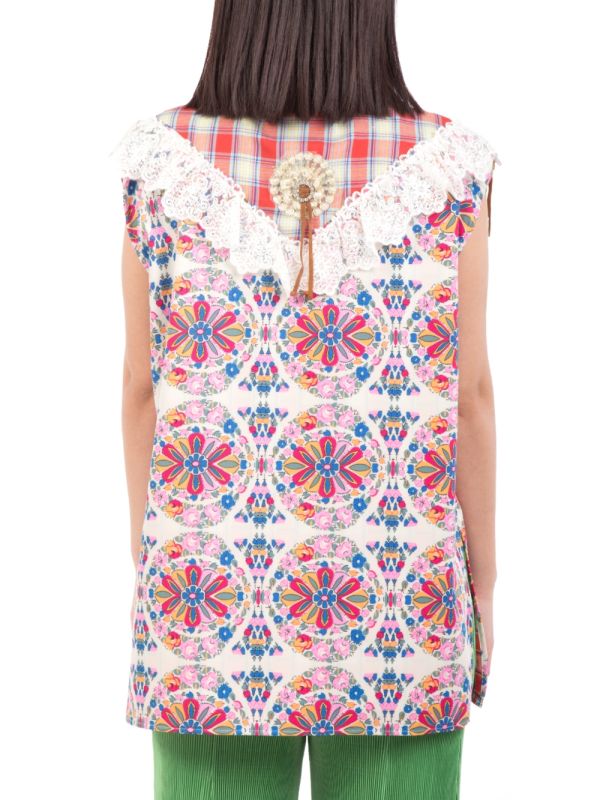 CAMICIA SENZA MANICHE A FANTASIA CON PIZZO E FRANGE
