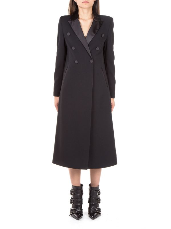 CAPPOTTO NERO VENNY IN TESSUTO TECNICO ELASTICIZZATO DOPPIO PETTO