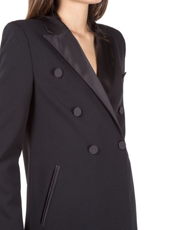 CAPPOTTO NERO VENNY IN TESSUTO TECNICO ELASTICIZZATO DOPPIO PETTO