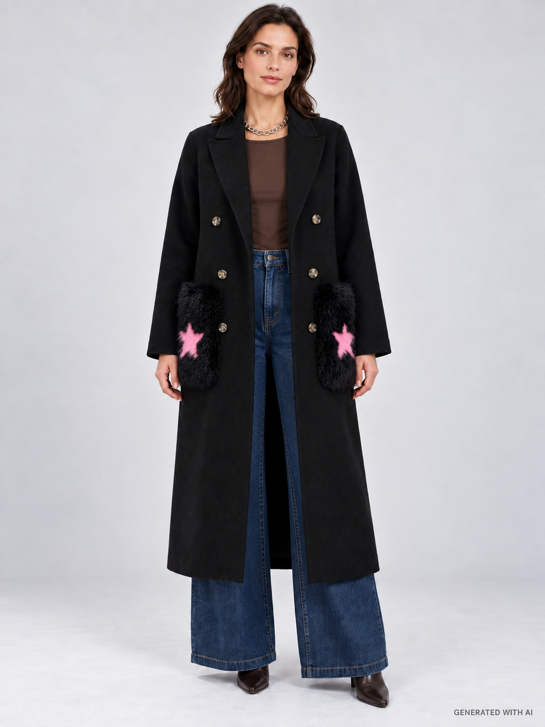Cappotto lungo doppiopetto in misto lana
