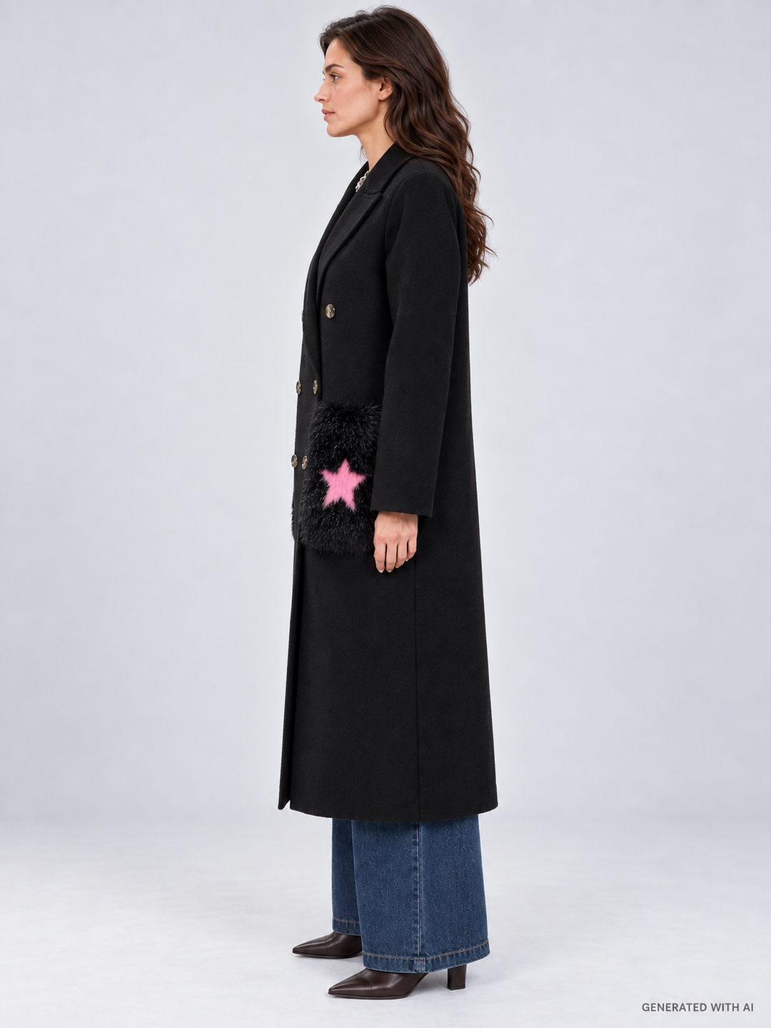 Cappotto lungo doppiopetto in misto lana