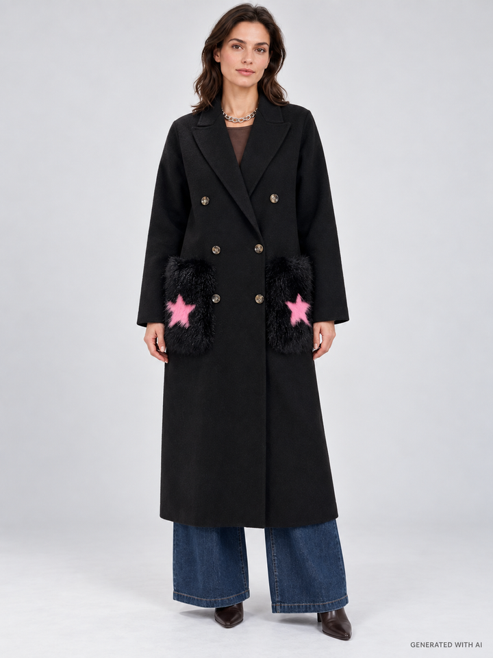 Cappotto lungo doppiopetto in misto lana