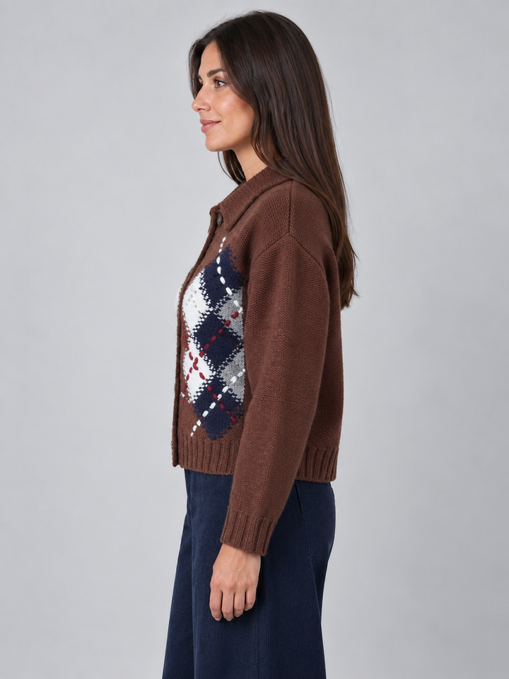 Cardigan con motivo argyle ricamato