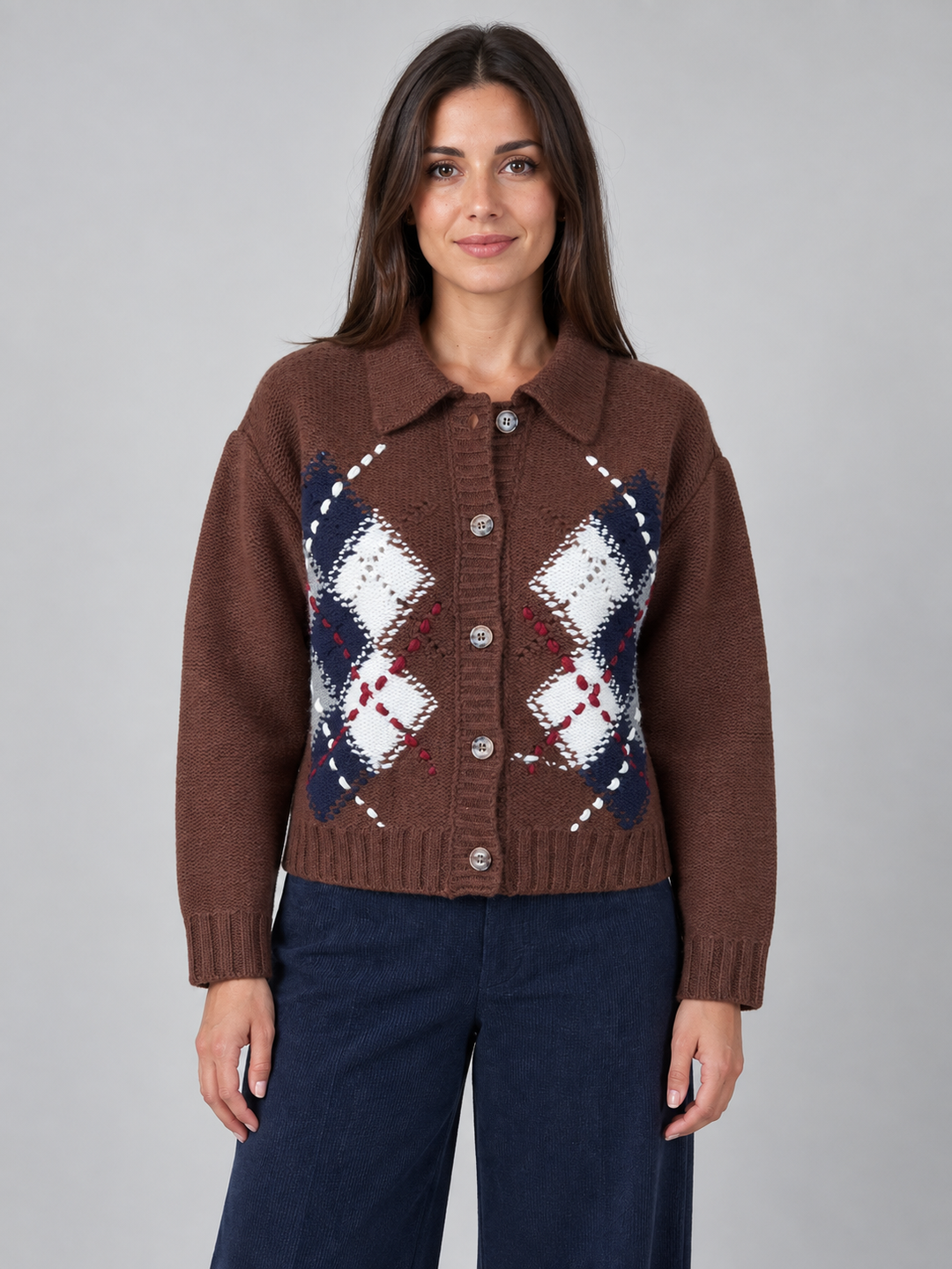 Cardigan con motivo argyle ricamato