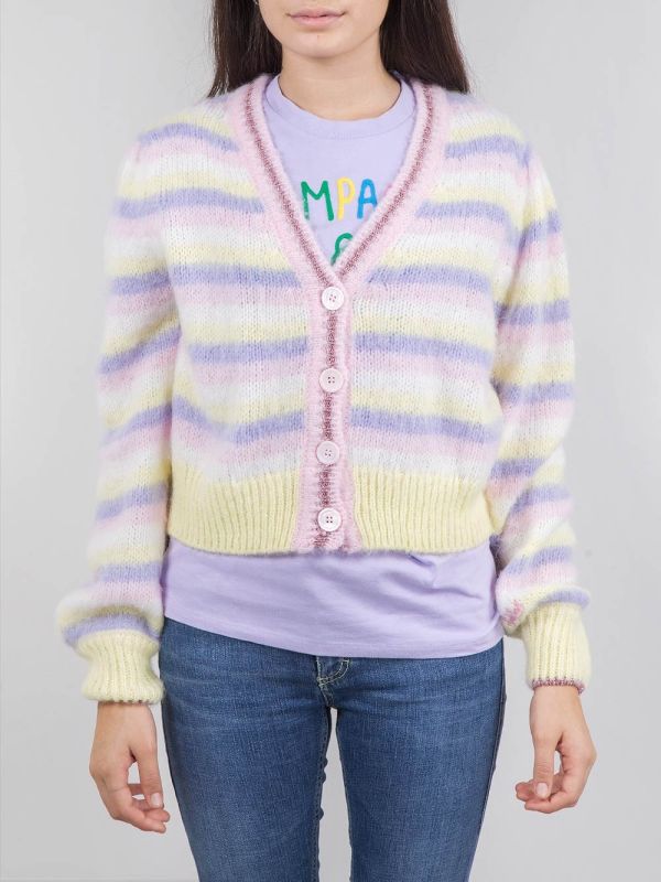 CARDIGAN CORTO A RIGHE MULTICOLORE