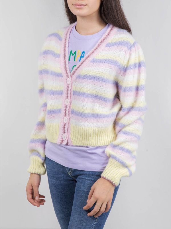 CARDIGAN CORTO A RIGHE MULTICOLORE