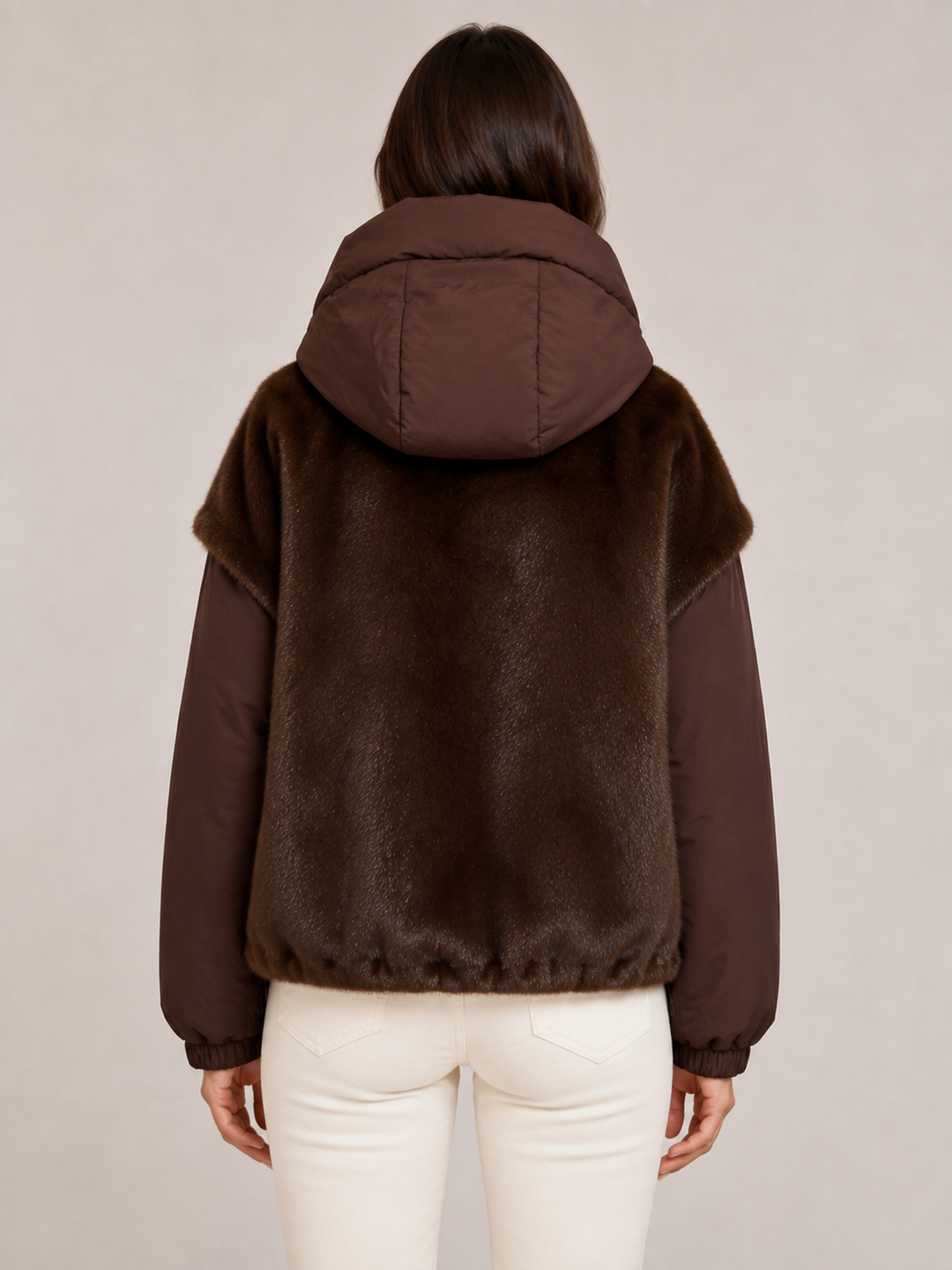 Eco pelliccia marrone con cappuccio
