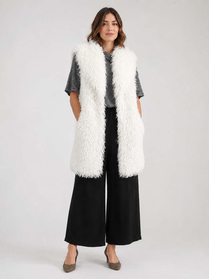 Gilet in Eco Pelliccia Effetto Mongolia