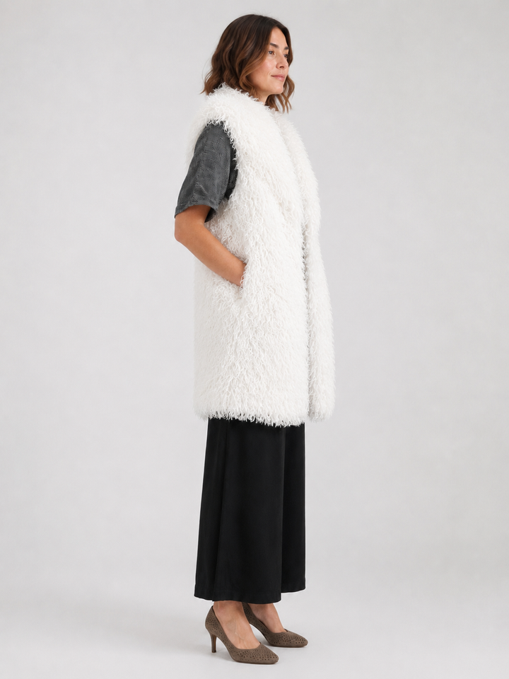 Gilet in Eco Pelliccia Effetto Mongolia