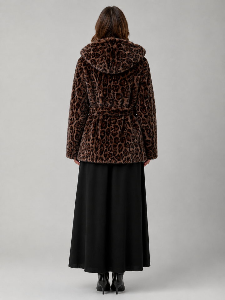 Giacca in eco pelliccia leopardata cin cintura