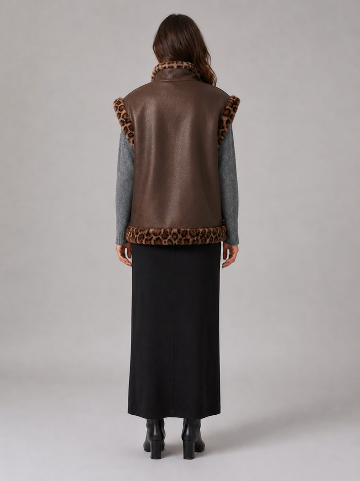 Gilet reversibile in Eco Pelliccia Leopardata