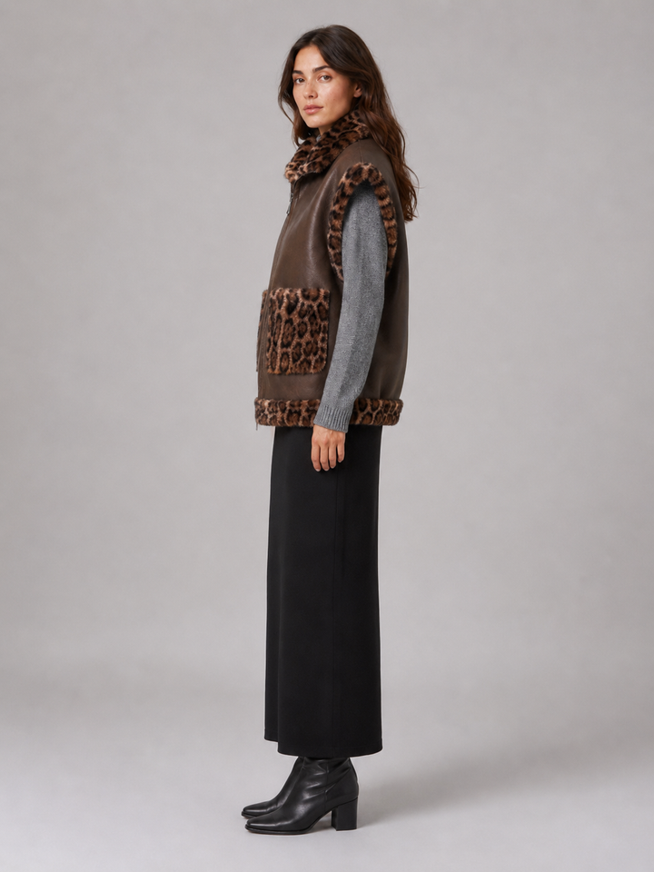 Gilet reversibile in Eco Pelliccia Leopardata