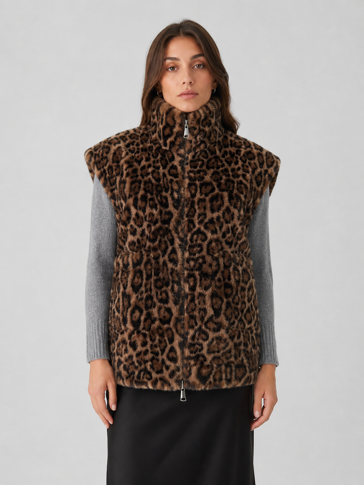 Gilet reversibile in Eco Pelliccia Leopardata
