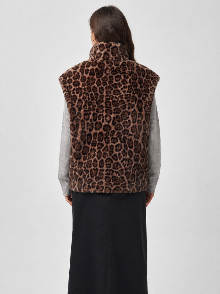 Gilet reversibile in Eco Pelliccia Leopardata