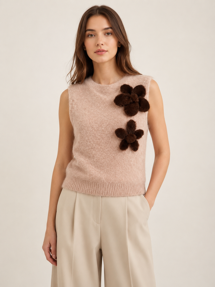 Gilet in Mohair e Lana con Applicazioni Floreali